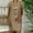 Khaki, variant on Women's V-Neck Short Sleeve Linen-Look Dress, Comfortable Casual Summer Tunic with Relaxed Fit, Limited Time Offer Under 10 Dollars