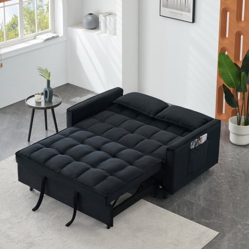 Cozynest 55 Inch Convertible Velvet Sofa Bed 2 Seat Loveseat with Side Pockets for Small Spaces Living Room Bedroom Apartment Guest Room