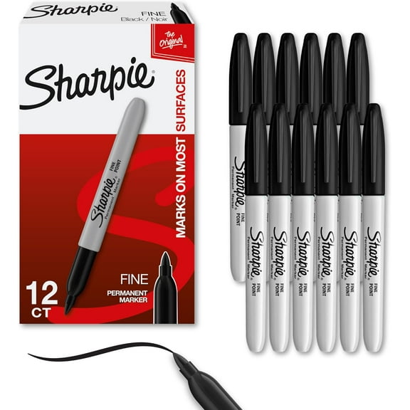 Permanent Markers, Fine Tip, , 12 Count - Office Supplies, Quick Drying, Fade Resistant, For Wood, Plastic, Paper, Metal, And More