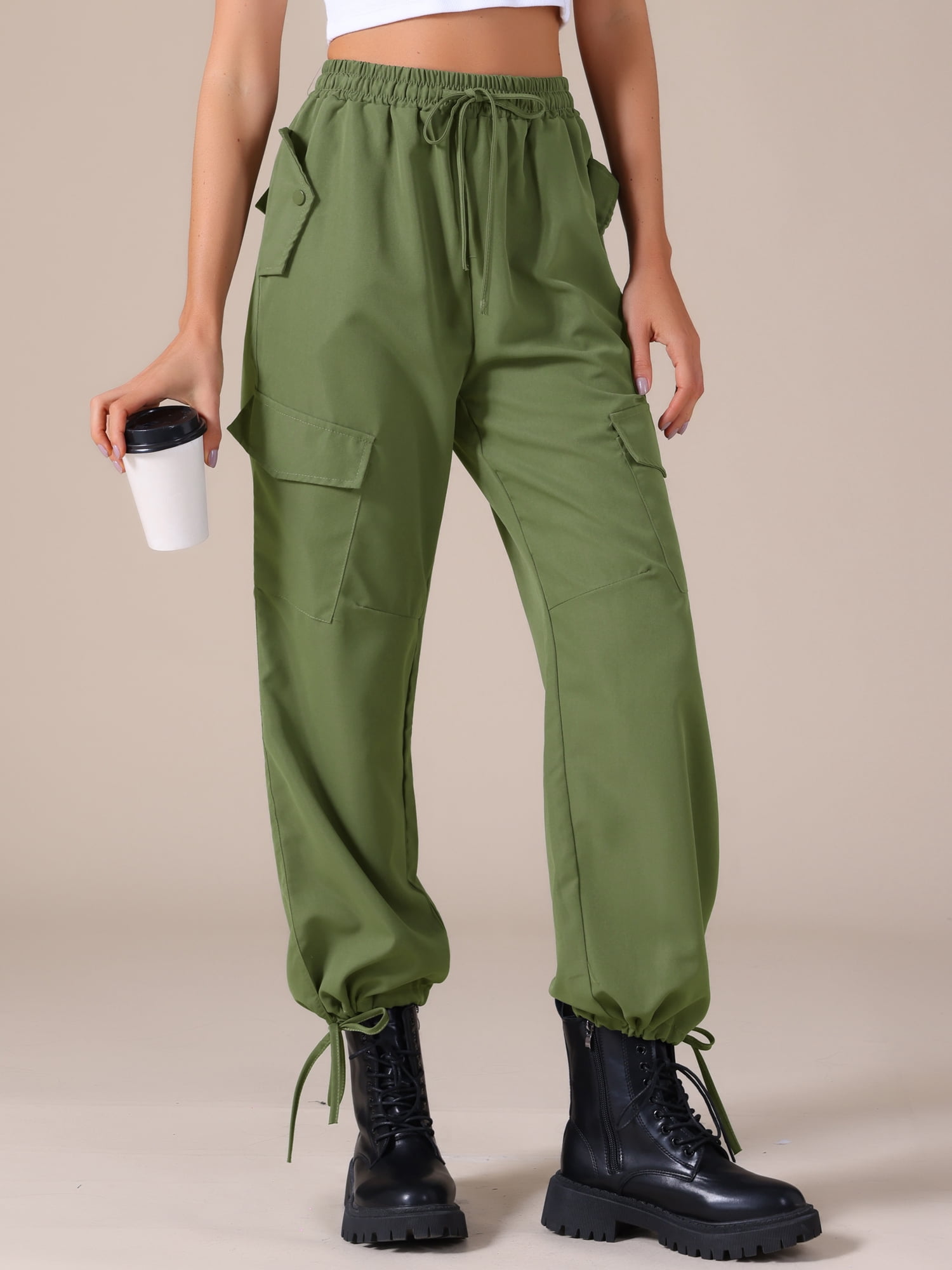 DARING DIVA Women's Cargo Pants with Pockets Casual Trousers X-Large Green