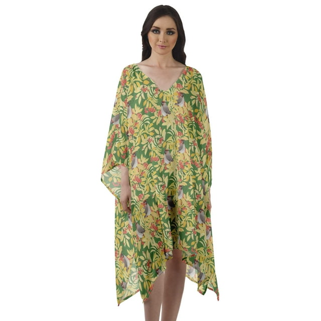 Moomaya Kaftan de Plage Couvre-Maillot Bikini Femme Robe Midi en Georgette Caftan Court