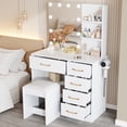 thumbnail image 6 of White Vanity Set with Mirror and Light for Women, PAPROOS Small Vanity Desk with 5 Drawers, Modern Wood Makeup Table with Hair Dryer Rack and Stool,, 6 of 11