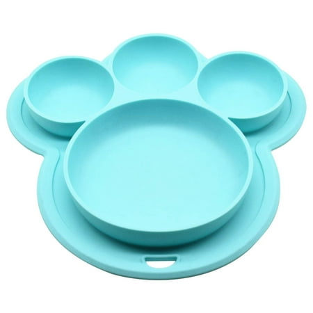 

Dinner Plate for Kids Feeding Silicone Food Fruits Divided Dish Bowl Paw Shape Feeding Tableware Baby Toy Gift Blue