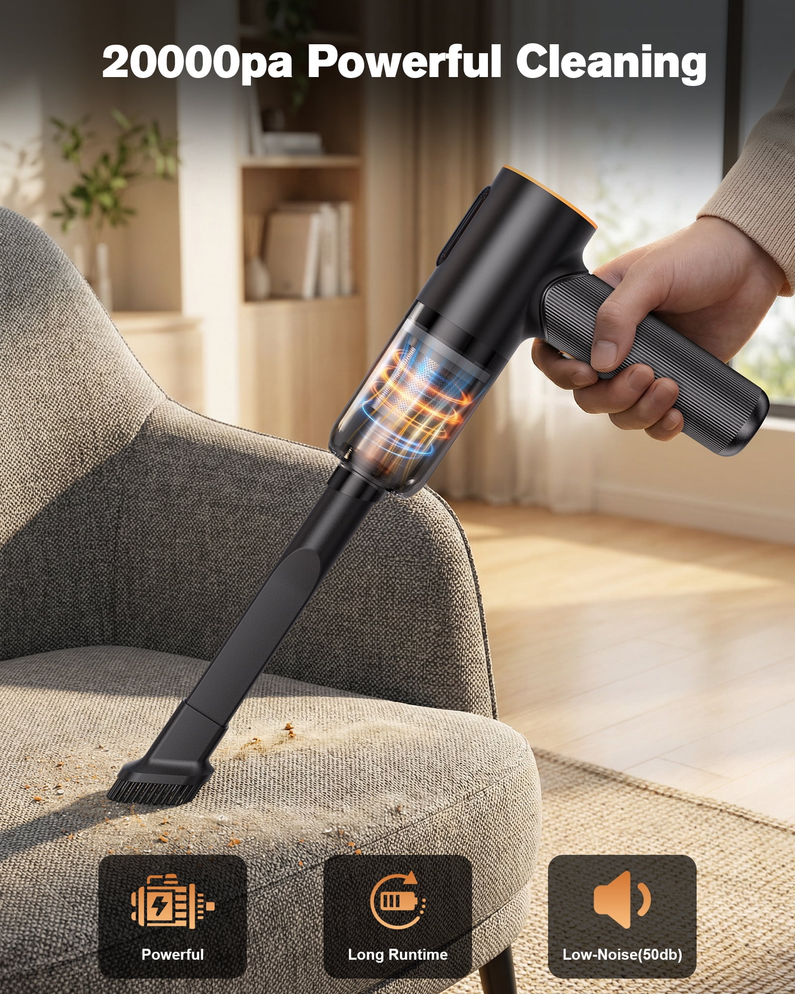 REHOTTOP Portable Car Vacuum, Handheld Vacuum Cleaner with Brushless Motor, Car Handheld Vacuum for Home, Car, Office