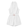thumbnail image 6 of Tqcoqu Womens Sleeveless Shorts Belted Romper,Plunging V-Neck Romper,Summer Outfit High Waist Slim Romper with Pocket,White Women's S-XXL, 6 of 6