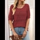 thumbnail image 5 of Suéteres de Corta para Mujer, Suéter de Cuello Redondo de Verano, Tops de Crochet. Rojo XL, 5 of 9