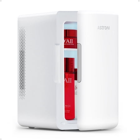 AstroAI White Mini Fridge  Personal Refrigerator 6 Liter/8 Cans Makeup Skincare Fridge 110V AC/ 12V DC Portable Thermoelectric Cooler and Warmer Little Tiny Fridge for Bedroom  Beverage  Skincare