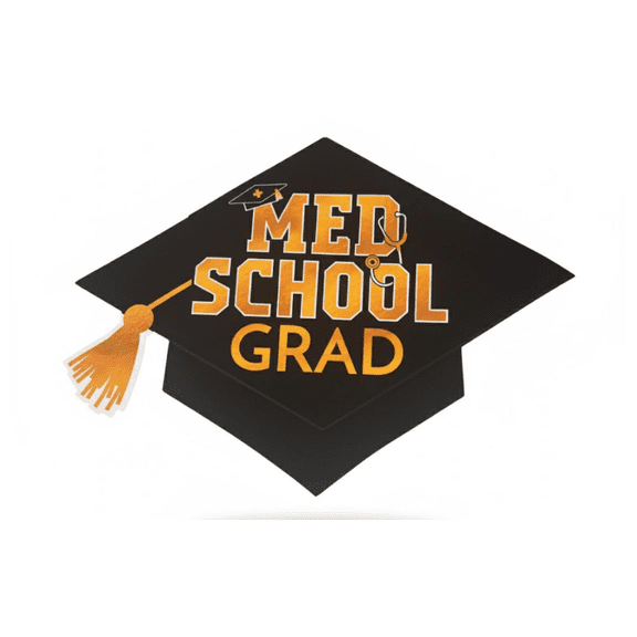 AMSCAN – “Med School Grad” Graduation Cap Shaped Sign (Black and Gold, Celebration Décor) 24 in.
