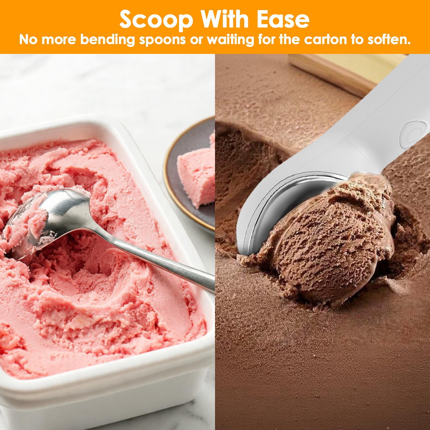 Rechargeable Heated Ice Cream Scoop 45s Fast Heating Up to 158°F, 2000mAh Cordless Self Heating Ice Cream Scooper with 5 Mins Auto Shutoff, Non-Stick Scoop for Gelato Frozen Yogurt Café Home Party