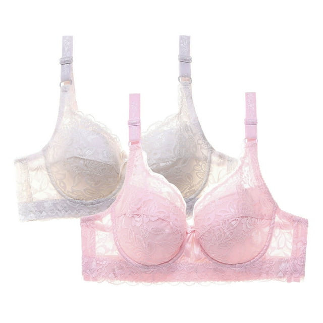 2 Piece Womens Underwire Push up Bras Plus Size Floral Lace Full Coverage Bralettes Unpadded Lifting Seamless Bras Multicolor, 44/100BCD