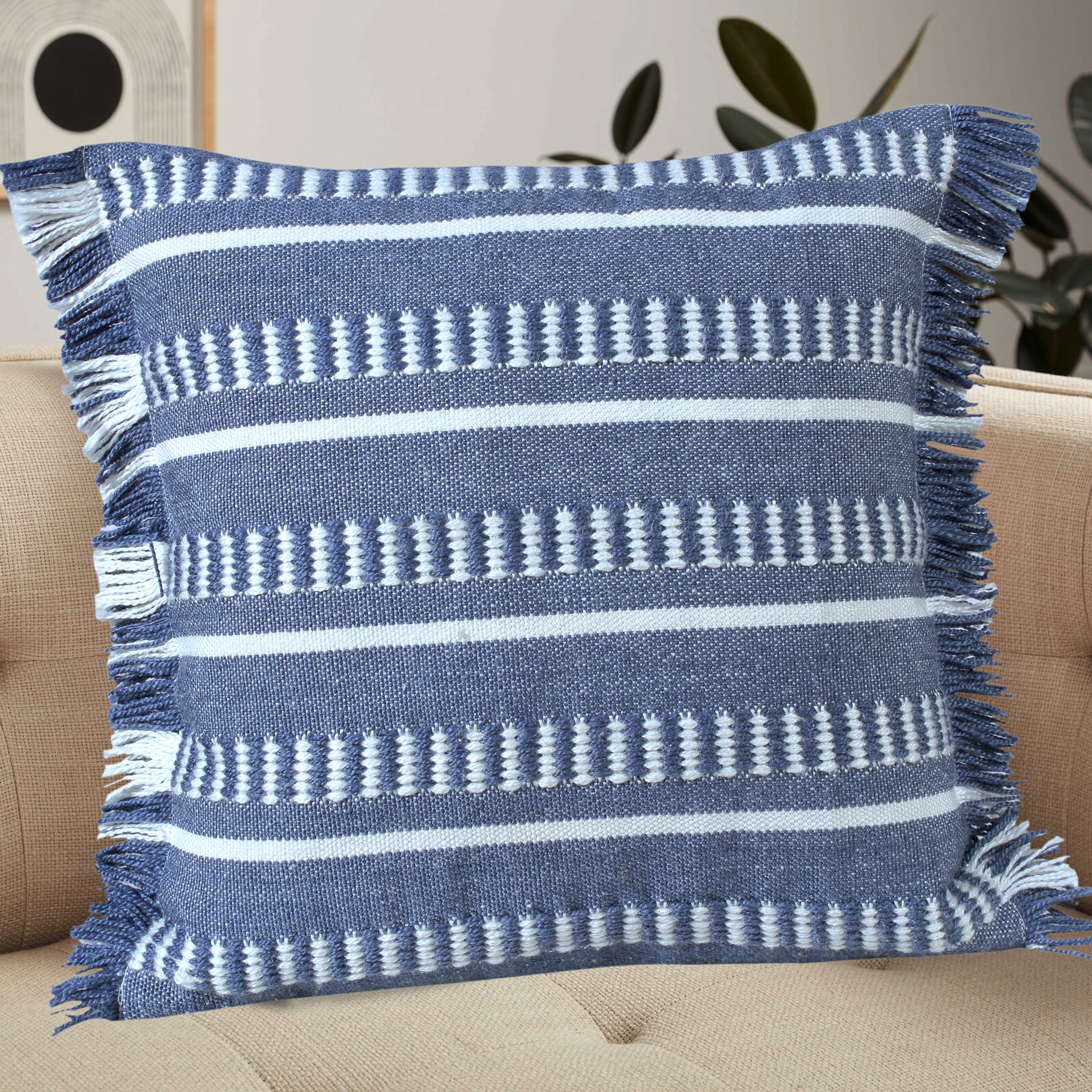Ox Bay Bailey 20" x 20" Navy/White Striped Indoor/Outdoor Adult Decorative Throw Pillow