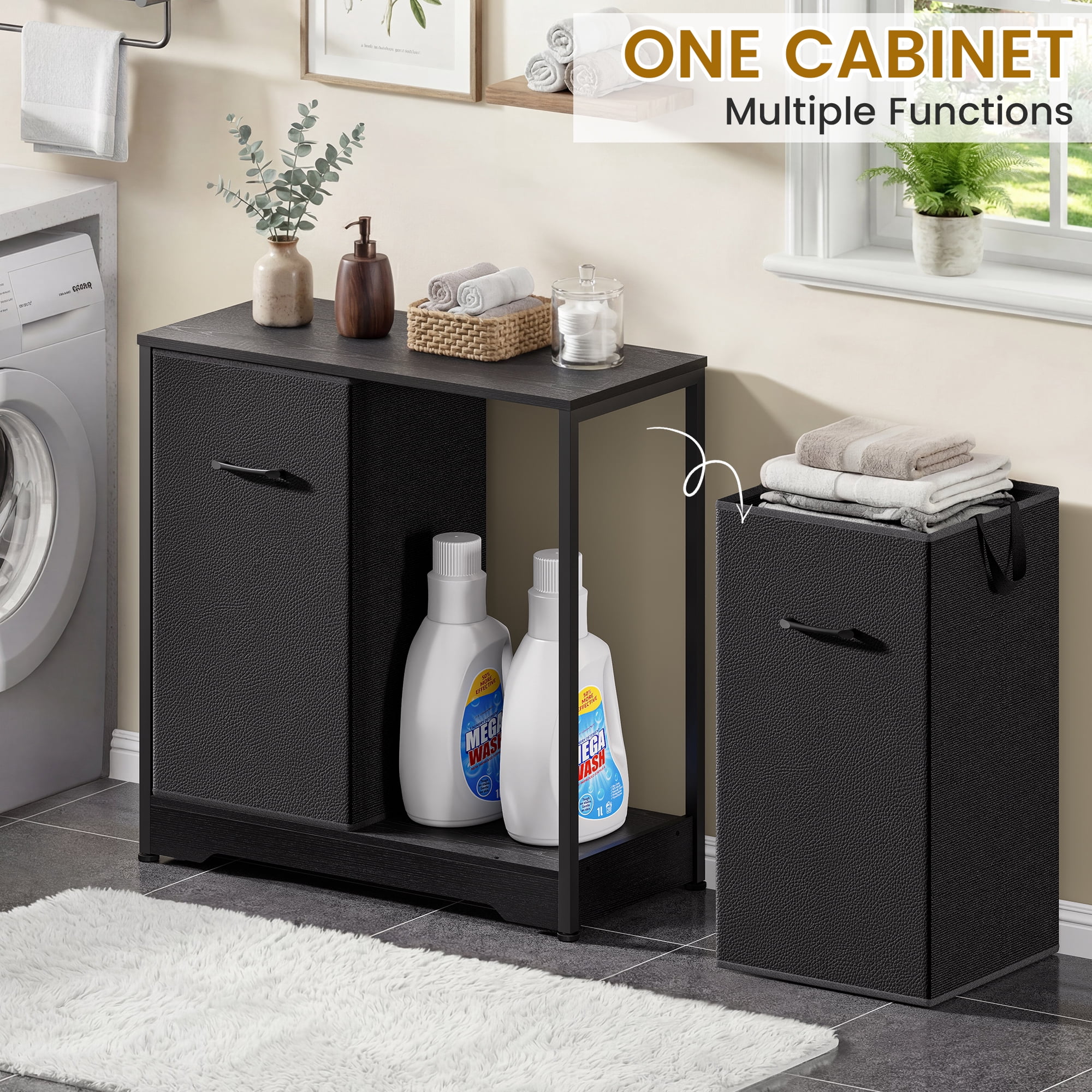 Pull-Out Laundry Sorter Cabinet With Removable Bags, 140L (2x70L) Laundry Hamper With Sturdy Frame & No-Sag Bags For Organized Bedroom, Bathroom, Laundry Room