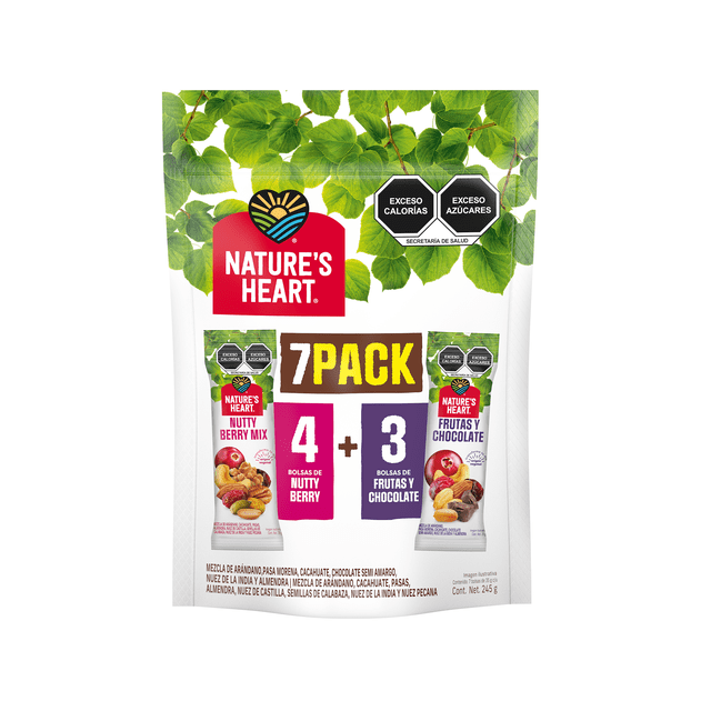 Pack Frutos Secos Snack Nature's Heart 4 Nutty Berry Mix 35g c/u y 3 Frutas y Chocolate 35g c/u