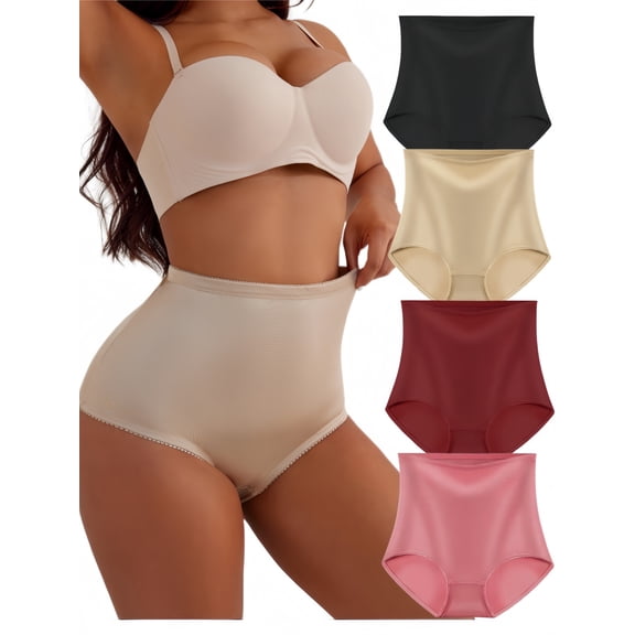 GAI YI Plus size Women's Briefs Coverage Underwear Ladies Panties for Women Women's High-Waist Light Tummy Control Girdle Panties Black Skin Pink Burgundy 3XL