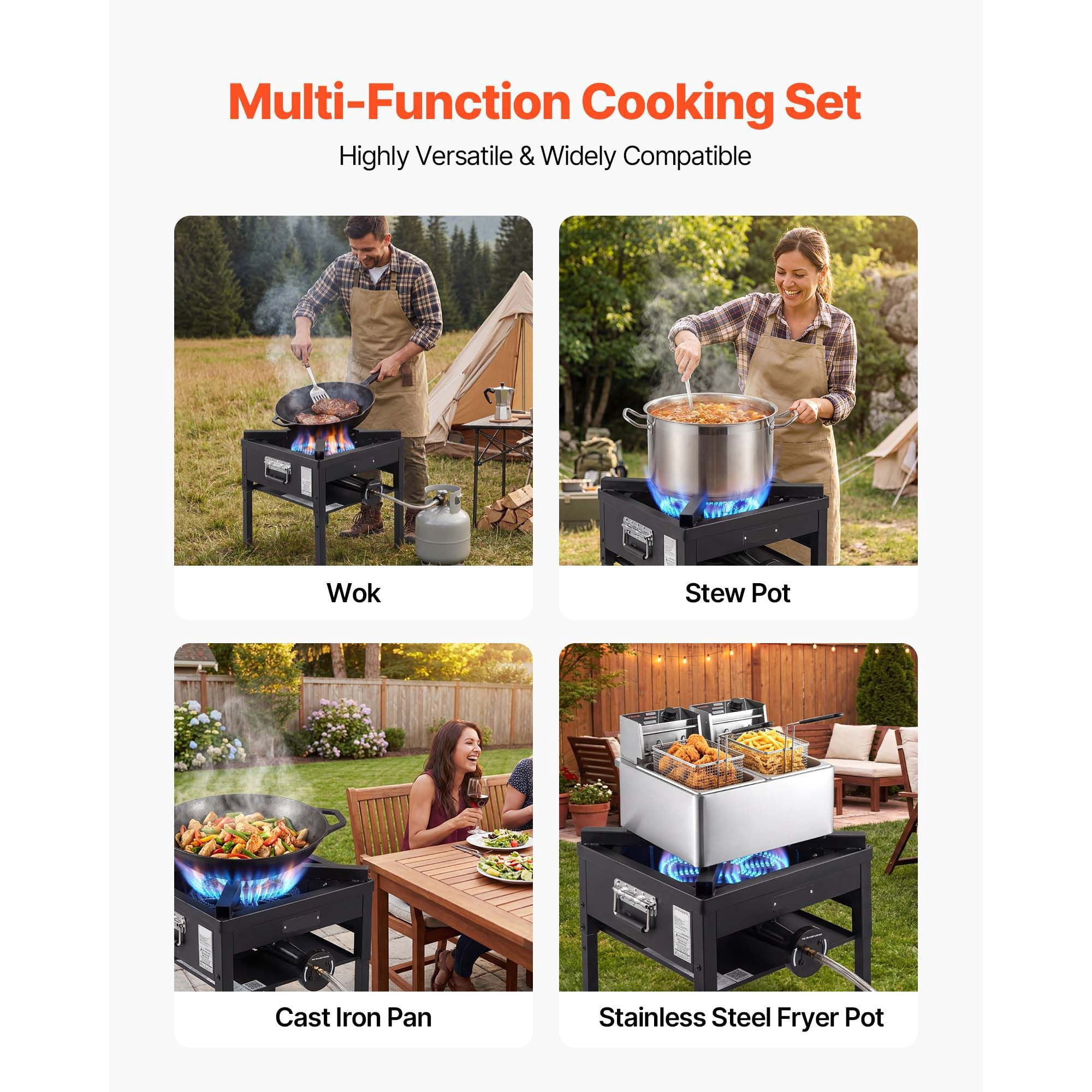 Heavy-Duty Outdoor Propane Gas Stove - 200,000 BTU Camping Grill with Shield & Regulator for BBQs and Seafood Boils