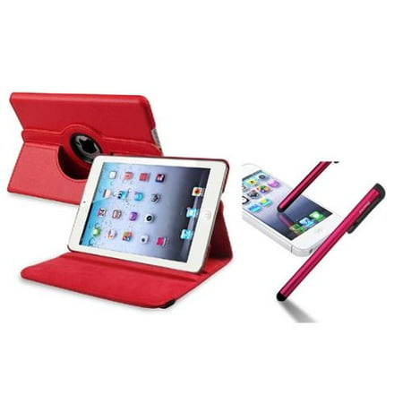 iPad Mini 3/2/1 Case, iPad Mini Case by Insten Red 360 Swivel Leather Case+Stylus For iPad Mini 3/2/1 (Supports Auto Sleep/Wake)