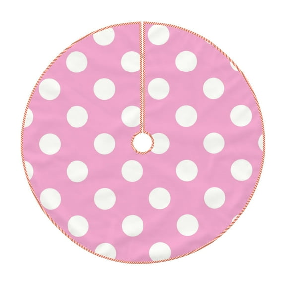 Salouo Pink And White Polka Dot Christmas Tree Skirt 30" Farmhouse Christmas Decorations Snowman Xmas Tree Skirt Tree Mat for Holiday Party Decor