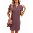 thumbnail image 3 of Women'S Solid Color Collared Loose Short-Sleeve T-Shirt Dress Brick Red S, 3 of 10