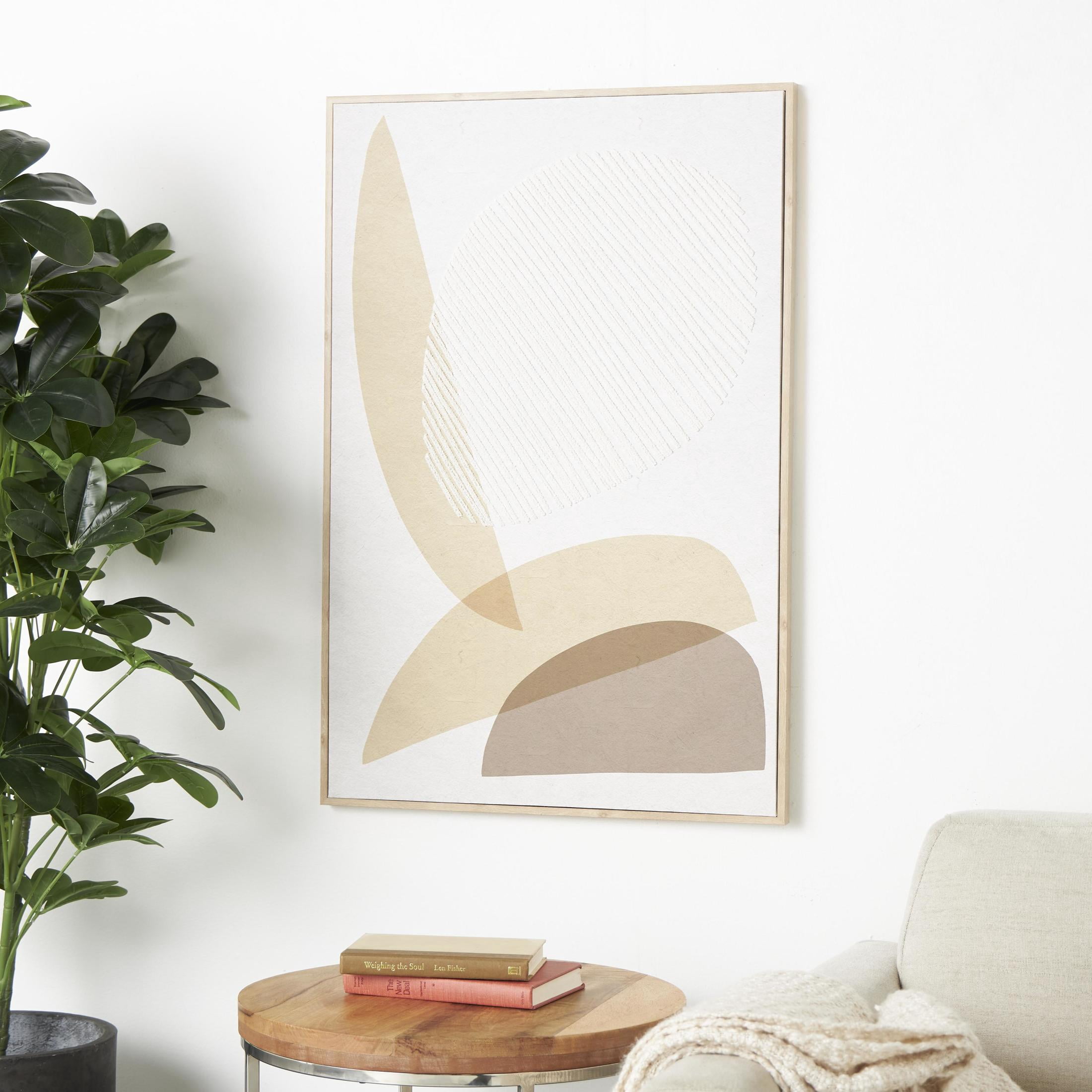 25" x 37" Overlapping Shapes Abstract Framed Wall Art with White Fabric Detailing, by DecMode