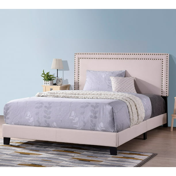 Clearance Queen Platform Bed Frame Urhomepro Modern Upholstered Platform Bed With Headboard Beige Heavy Duty Bed Frame With Wood Slat Support For Adults Teens Children No Box Spring Required I7675 Walmart Com