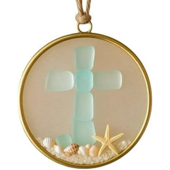 5Pcs Sea Glass Christmas Ornament Friendship Decor - Handmade Glass Wall Art with Inspirational Quotes, Unique Christmas Tree & Valentine’s Day Ornaments for Home Garden Party Decor 2026