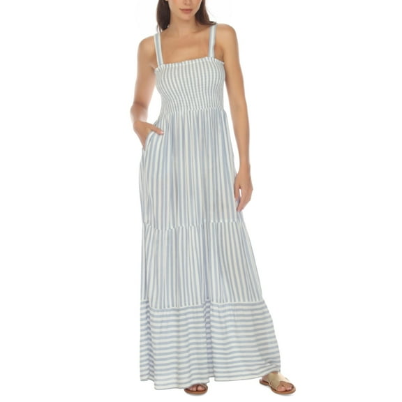 Raviya Womens Tiered Striped Dress C Blue L