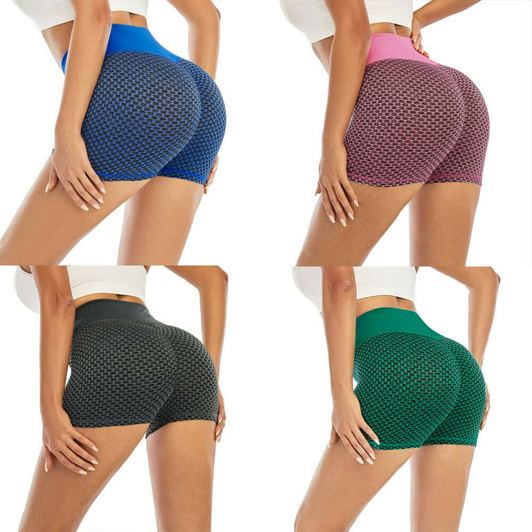 Women Tiktok Booty Shorts Butt Lifting High Waist Tummy Control Workout  Running Gym Textured Ruched Shorts 