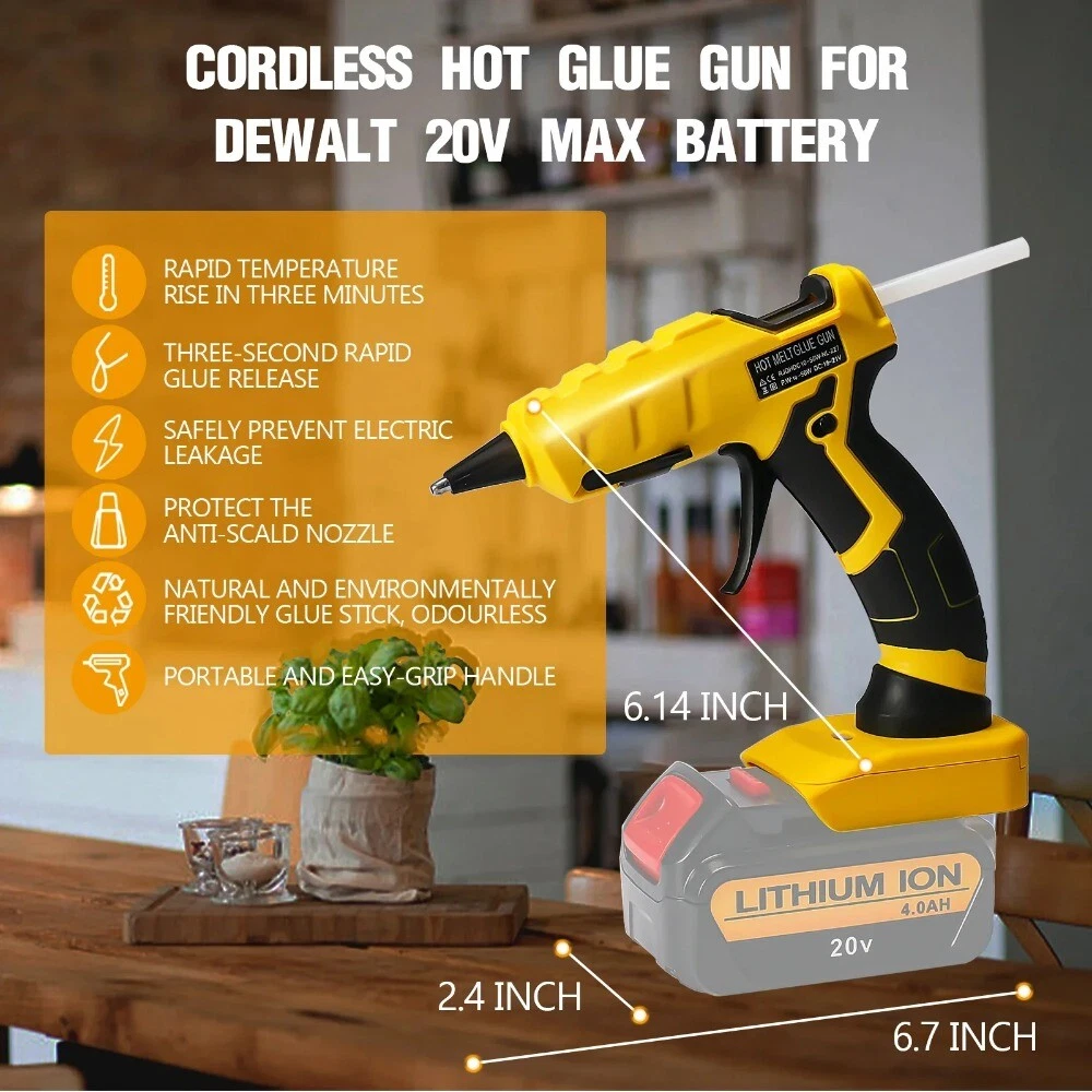 Cordless Hot Melt Glue Gun with 30pcs 7mm Glue Sticks DIY Crafts Tool for Dewalt