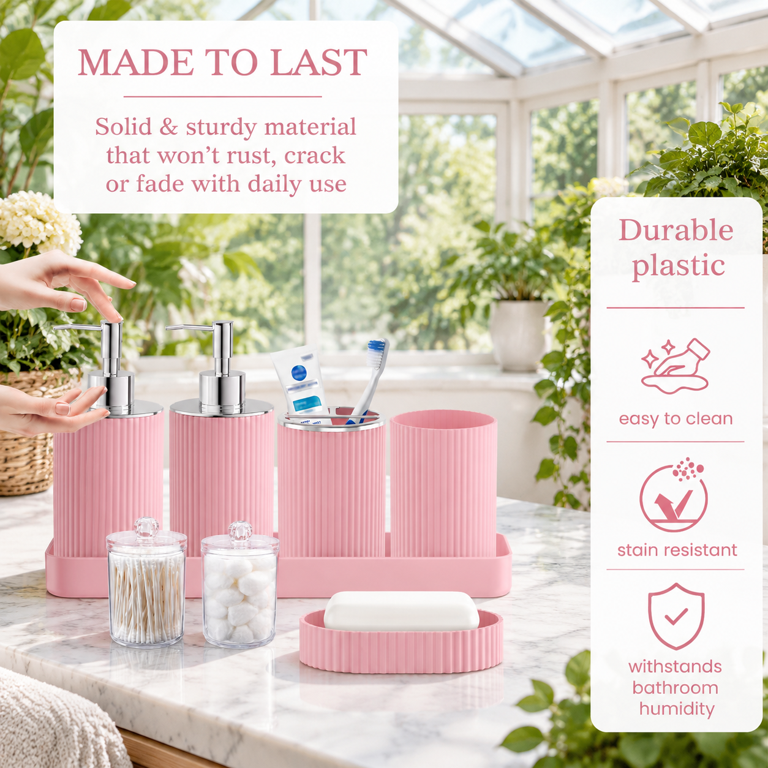 Lightpik Light Pink Bathroom Accessories Set 10pc Restroom Sets - Walmart.com