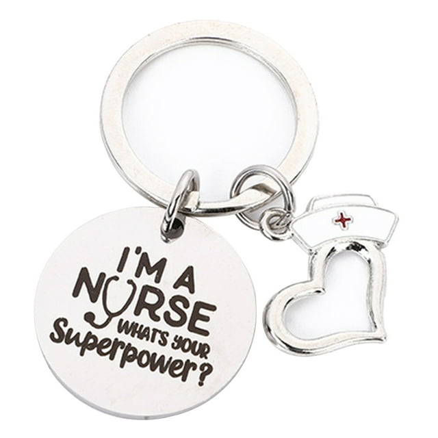 Nurse Charm Keychain Engraved Stainless Steel Heart Key Chain Nurse Keychain