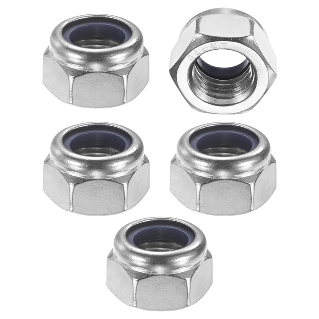 Uxcell 5-Pack Metric Nylon Insert Hex Lock Nuts, M16 x 2mm Thread 304 Stainless Steel Self-Locking Locknuts for Industrial