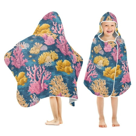 joogoo Corals Pattern Kids Hooded Beach Towel Baby Bath Towel 23.5"x50"