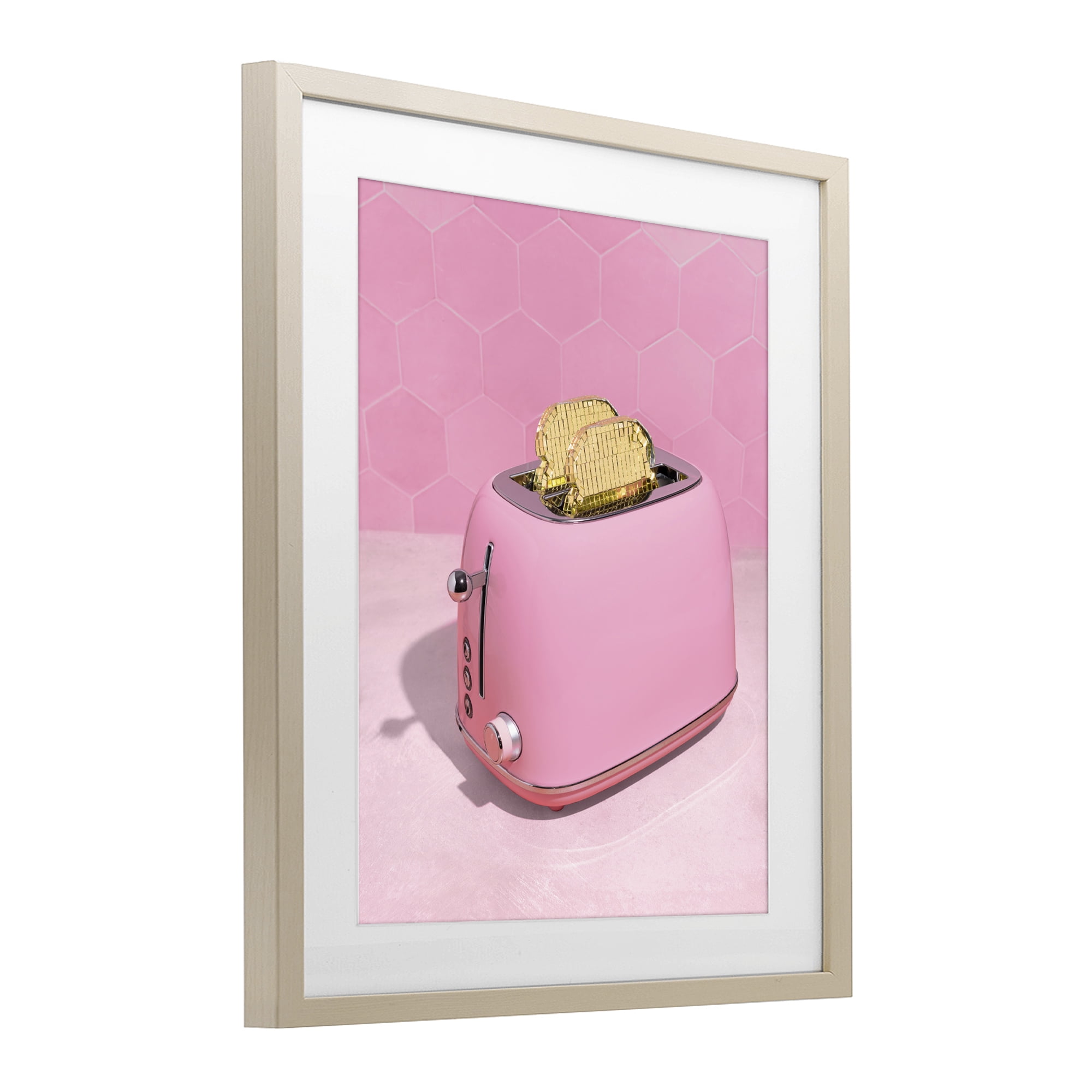 Stupell Industries Golden Toaster over Pink Birch Framed Print Under Glass, design by LISH Creative