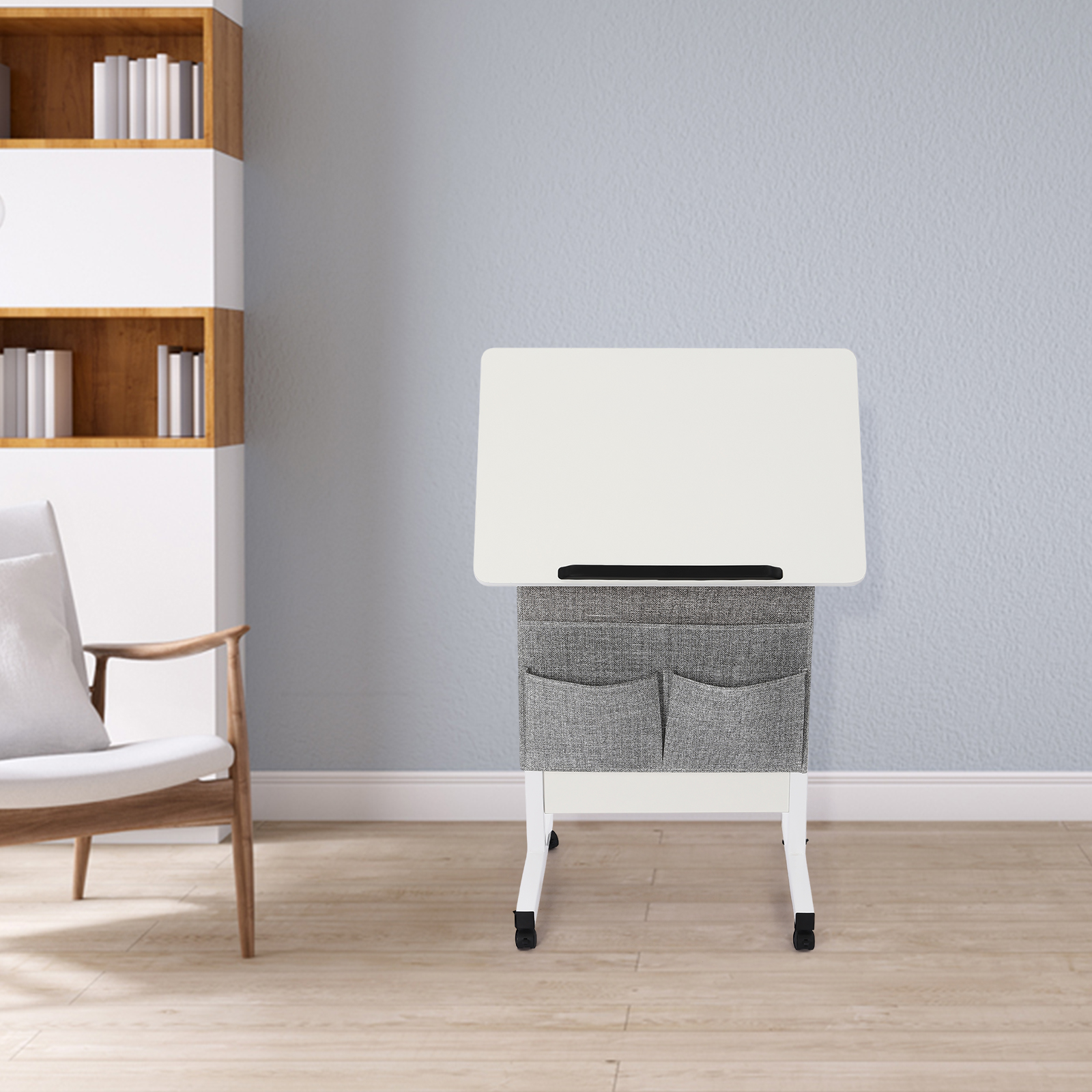 White Adjustable Height Standing Desk Portable Laptop Desk Rolling Computer Stand with Adjustable Height