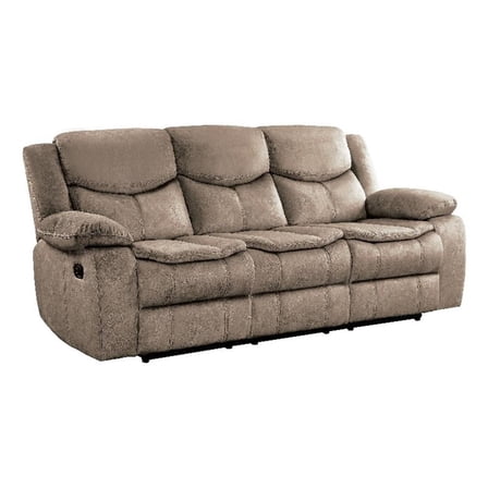 Joe 88 Inch Manual Dual Recliner Sofa- Cushioned Plush Brown Microfiber