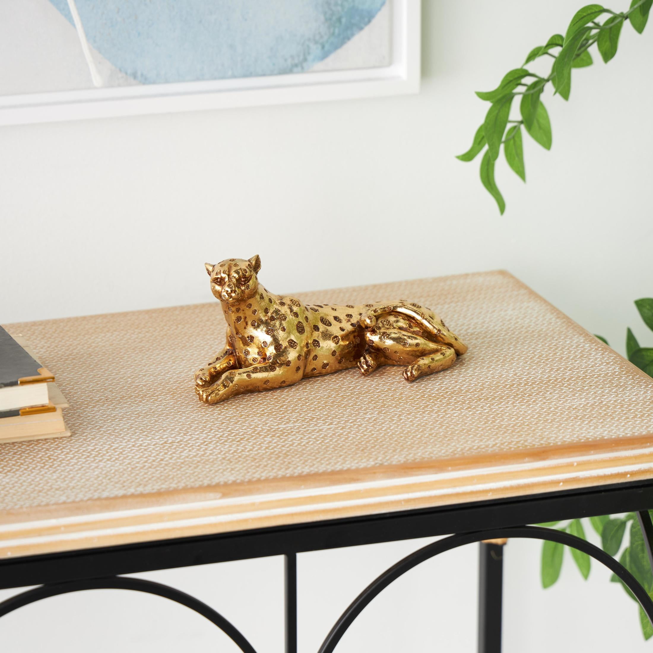8" x 4" Gold Resin Laying Leopard Sculpture with Textured Spots, by DecMode