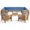 teak + blue, variant on GDF Studio Cascada Outdoor Acacia Wood 11 Seater Sectional Sofa and Club Chair Chat Set with Cushions, Teak and Beige