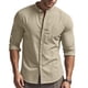 thumbnail image 5 of pstuiky Camisas para hombre de manga larga, Camisas casuales de lino a la moda para hombre, de color liso, con botones y cuello alto, de manga larga top de hombre s, 5 of 9