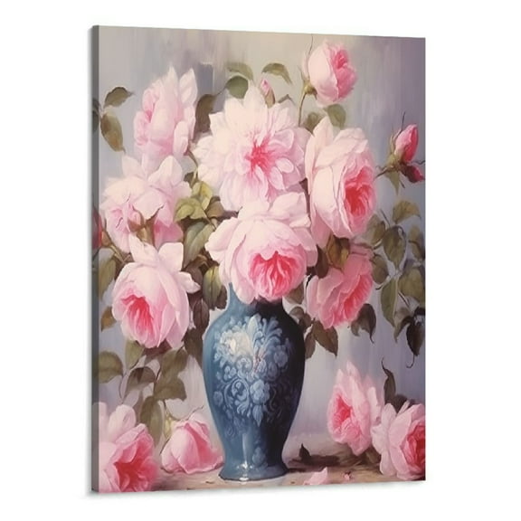 PRATYUS  Pink Peony Canvas Wall Art Floral Pictures Wall Decor Flowers in a Vase Painting Print Farmhouse Bedroom Decor Frame (Peony -16x20 Inch)