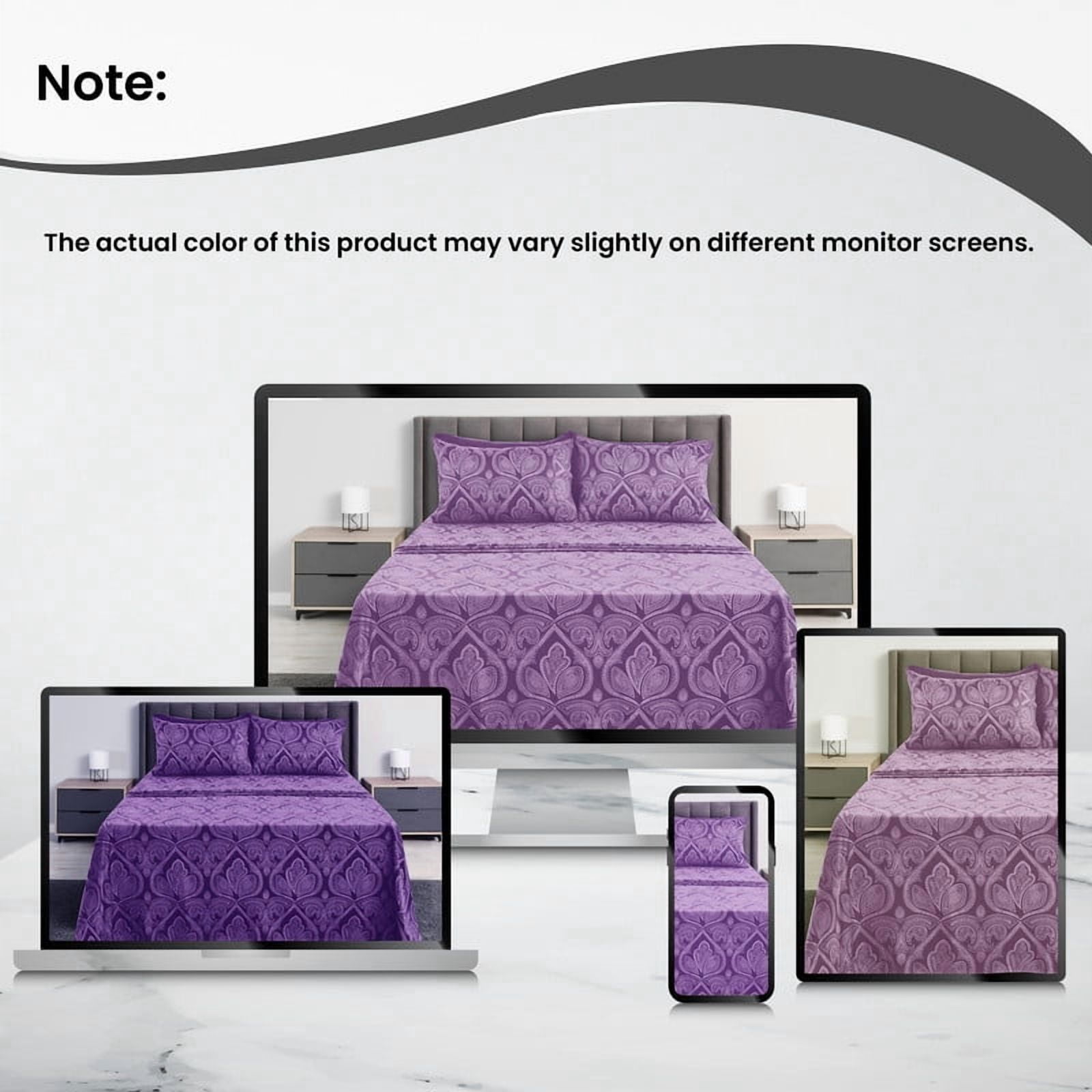 Lux Decor Collection Paisley Printed Queen Bed Sheets Set, Microfiber 6 Piece Bedding Set - Purple