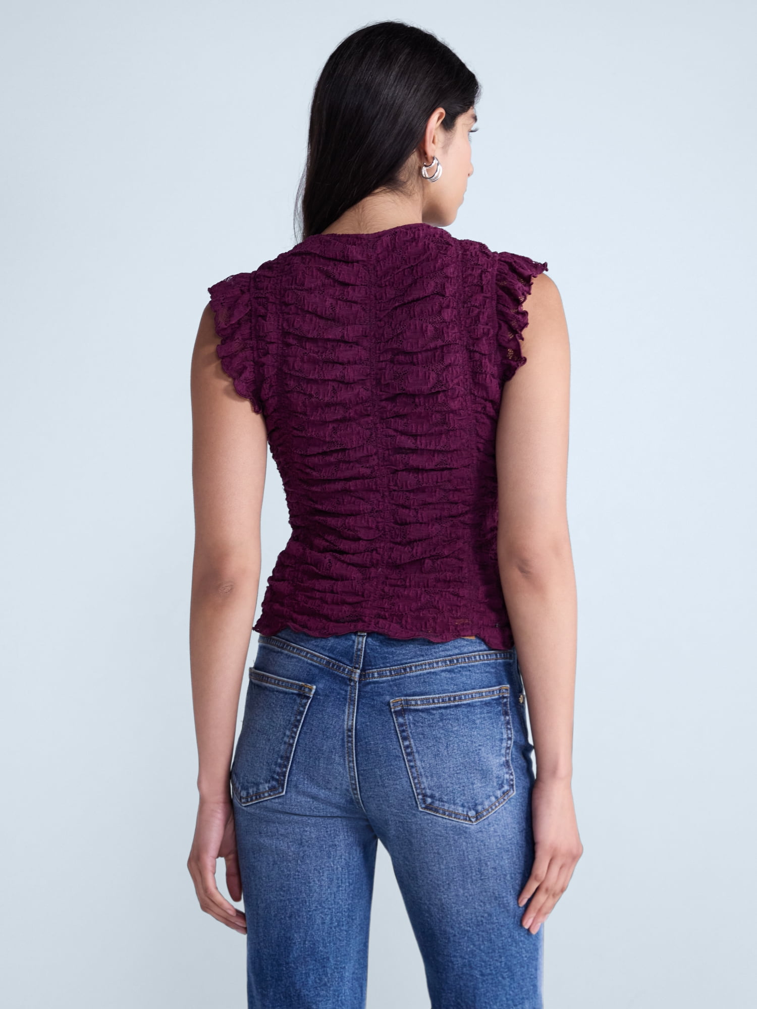 Scoop Women’s Shirred Lace Top, Sizes XS-XXL