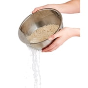 Helens Asian Kitchen Japanese Rice Washing Bowl, 3-Quart, Stainless Steel Washer With Side Drainer For Grains, Beans, Fruits, And Vegetables