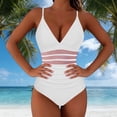 thumbnail image 5 of cocolona Womens One Piece Tummy Control Swimsuits Summer Solid Color V Neck Mesh Patchwork Bathing Suit, 5 of 6