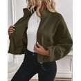 thumbnail image 4 of PRETTYGARDEN Womens Zip Up Fleece Cropped Sweatshirt Jacket Oversized Loose Soft Stand Collar with Drawstring Hem, Long Sleeve Casual Coat With Pockets, Fall Outfits Winter Clothing, 4 of 10