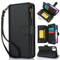thumbnail image 2 of Compatible With iPhone 11 Wallet Case with Card Holder Kickstand Double Magnetic Clasp Zipper Pocket Lanyard Strap Wristlet, Leather Flip Case Women Men Wallet Cover,Black, 2 of 10