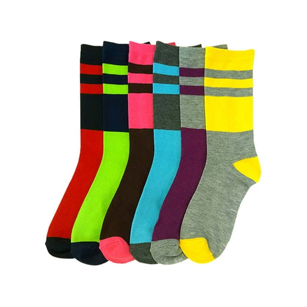 Luxury Divas - Bright Color Block Womens Assorted 6 Pack Crew Socks ...