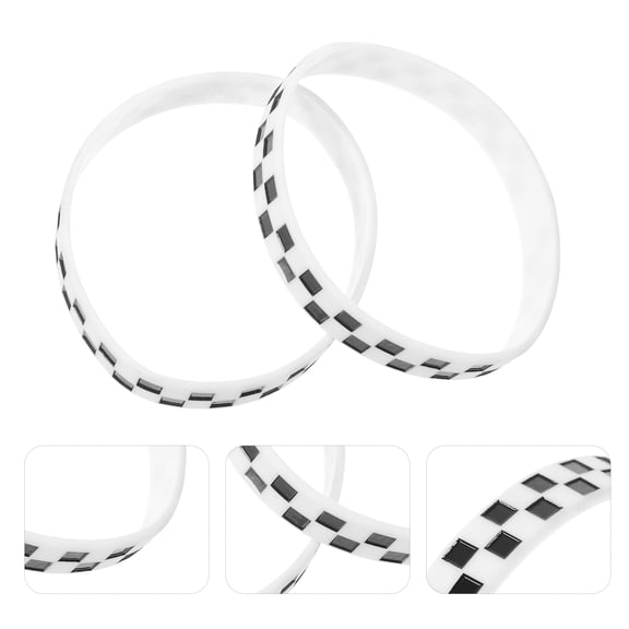 PENIKOKO  12pcs White Silicone Checkered Bracelets for Racing Themed Parties and Events