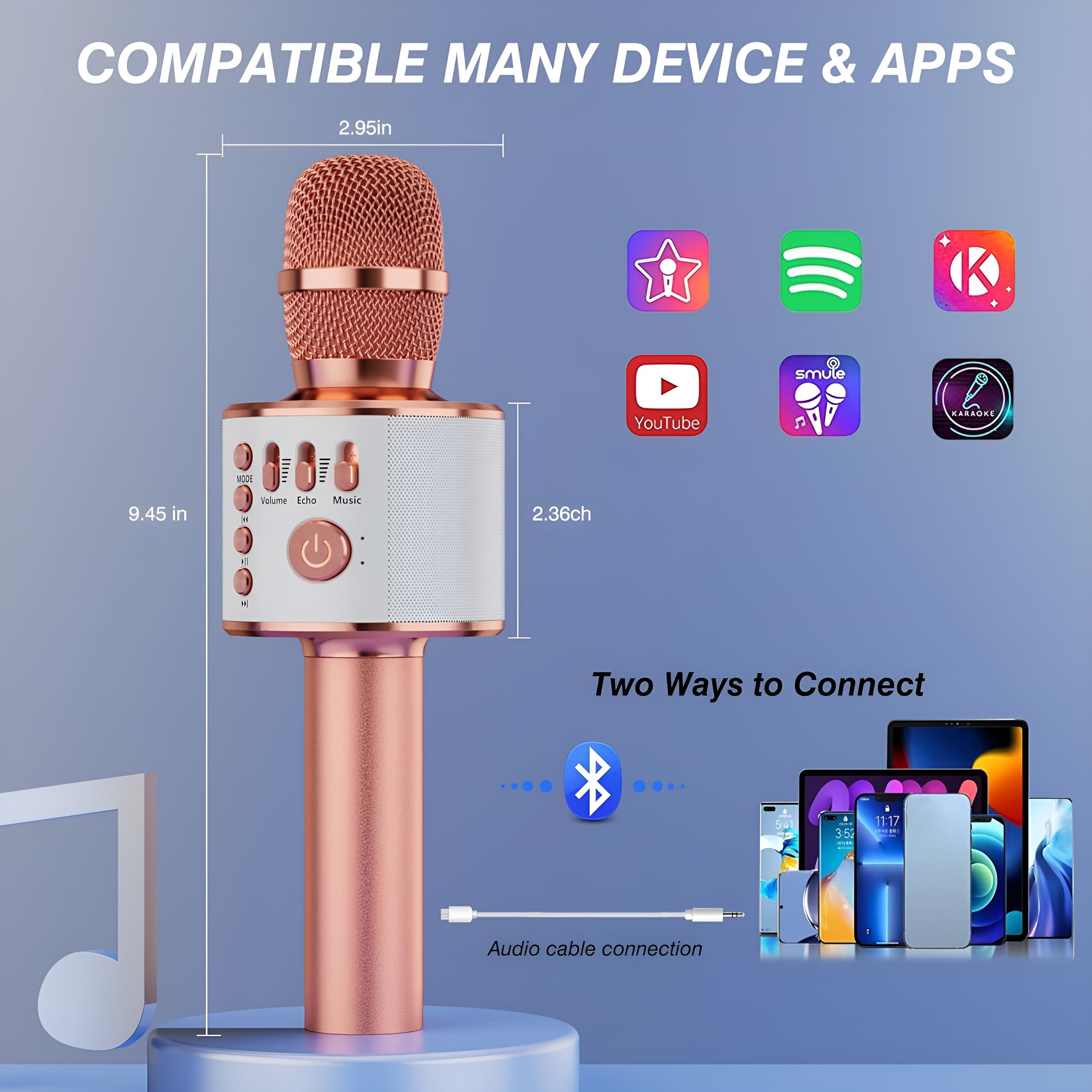 GJX 2026 New Wireless Karaoke Microphone,3-In-1 Portable Handheld Karaoke Mic Speaker Machine Home Party Birthday for All Smartphones Pc(Q37 Rose Gold)