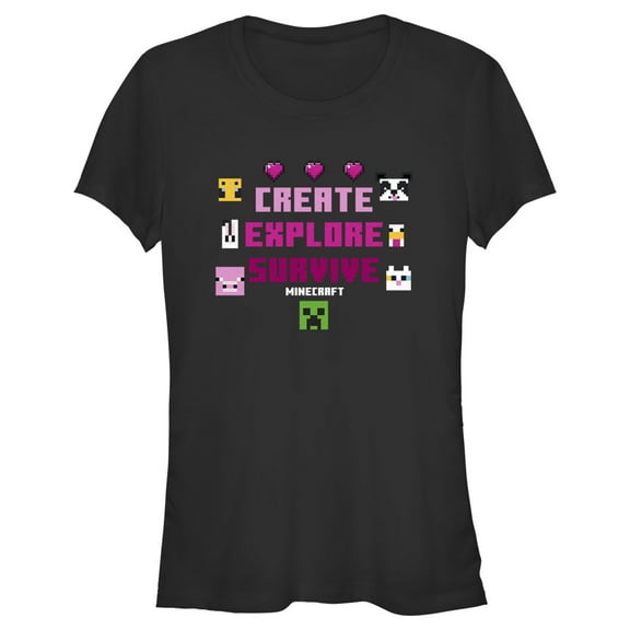 Junior's Minecraft Create Explore Survive Animals  Graphic Tee Black 2X Large