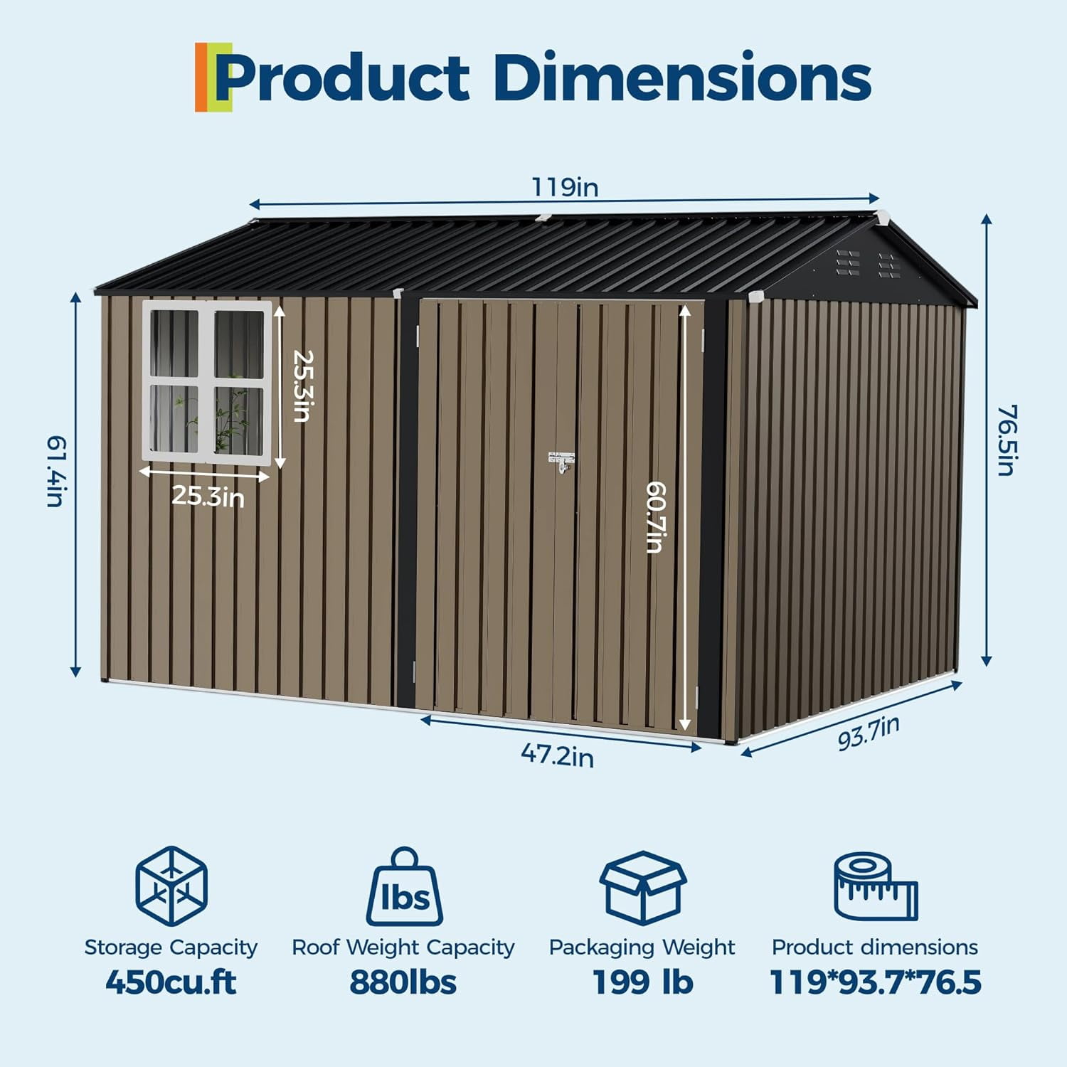 10X8 FT Storage Shed,Outdoor Storage Shed with Windows & Double Doors,Outdoor Tool Shed with 450 Cu Ft Space,Metal Sheds Outdoor Storage for Garden, Backyard, Patio and Backyard